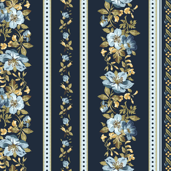 Maywood navy blue floral multi stripe