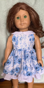18" doll dress -white with blue flowers