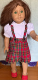 18" doll dress -white blouse, red jacket and hat, plaid skirt