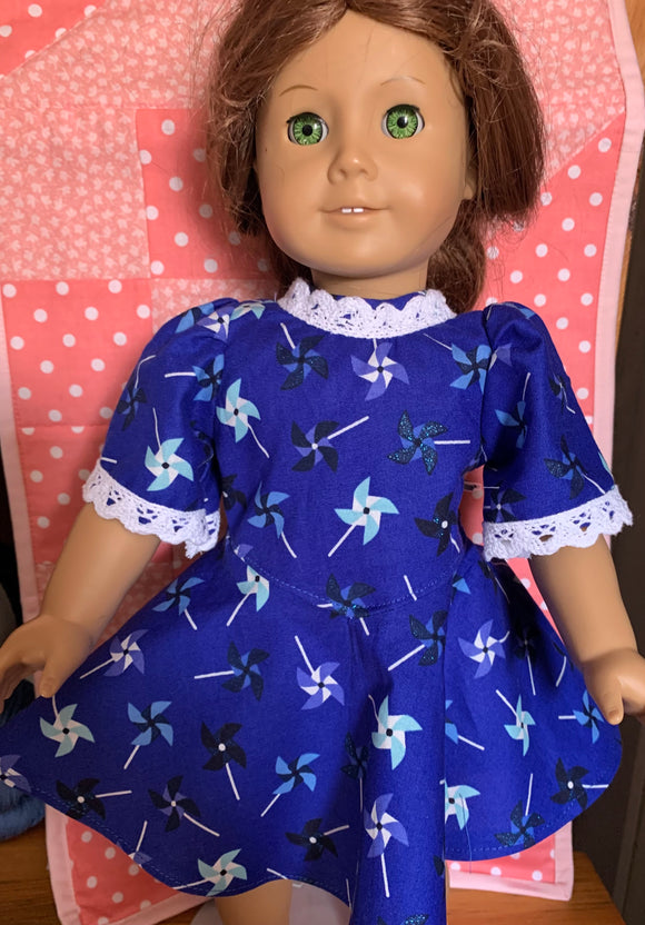 18”” doll dress -blue with pinwheels