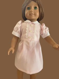 18" doll dress -pale pink with white accents