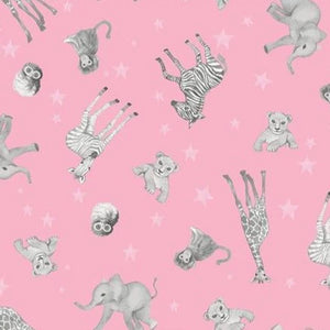 CW pink fabric with gray zoo animals