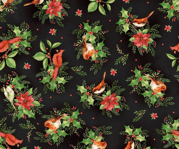 Christmas Maywood black with red songbirds