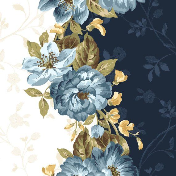 Maywood navy, blue floral border