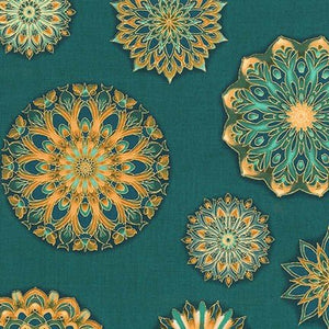 RK Terracina teal with gold metalic flowers